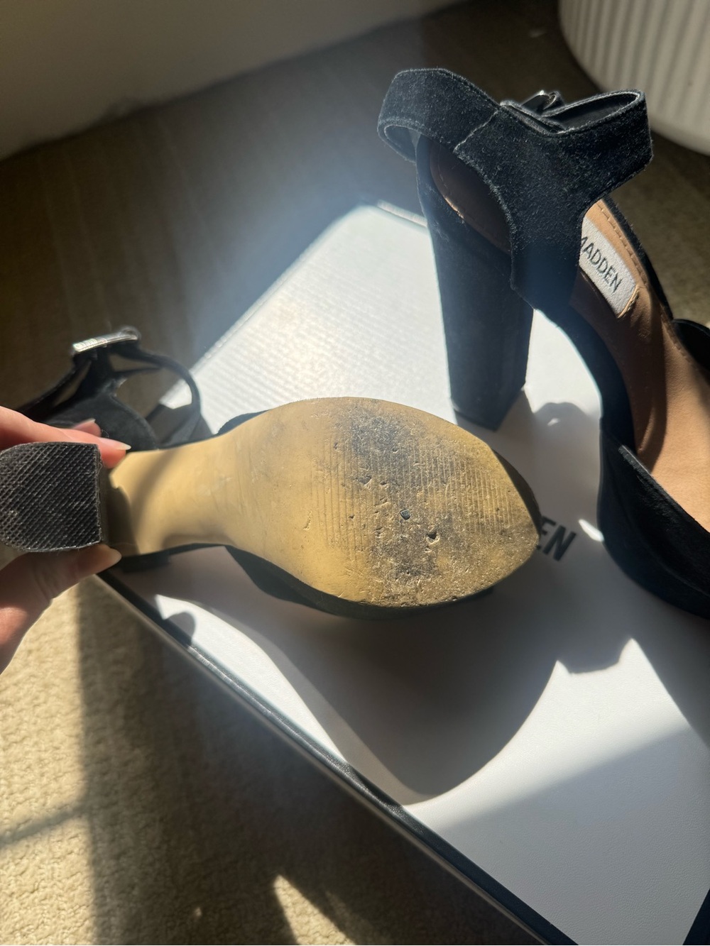 Steve Madden Black Jillyy Platform Block Heel Sandals with Ankle Strap - Picture 5 of 6